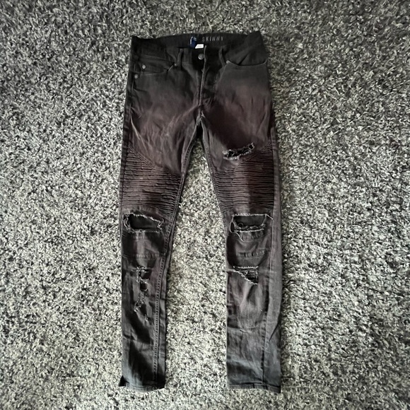 Men’s black distressed skinny jeans - Picture 1 of 3